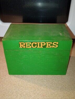 Green Recipe Box - Vintage Wooden Recipe Organizer Made In Japan